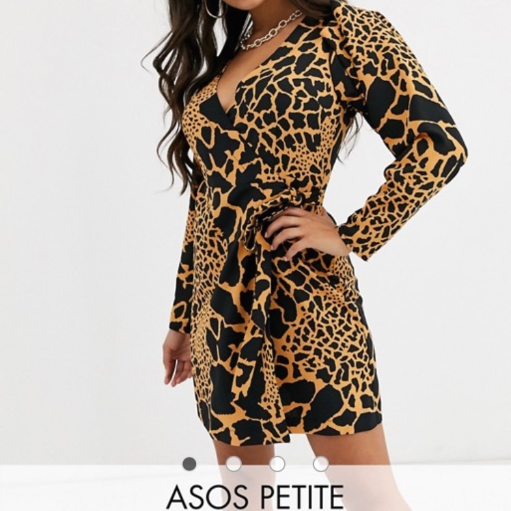 Petite wrap mini dress with extreme sleeves